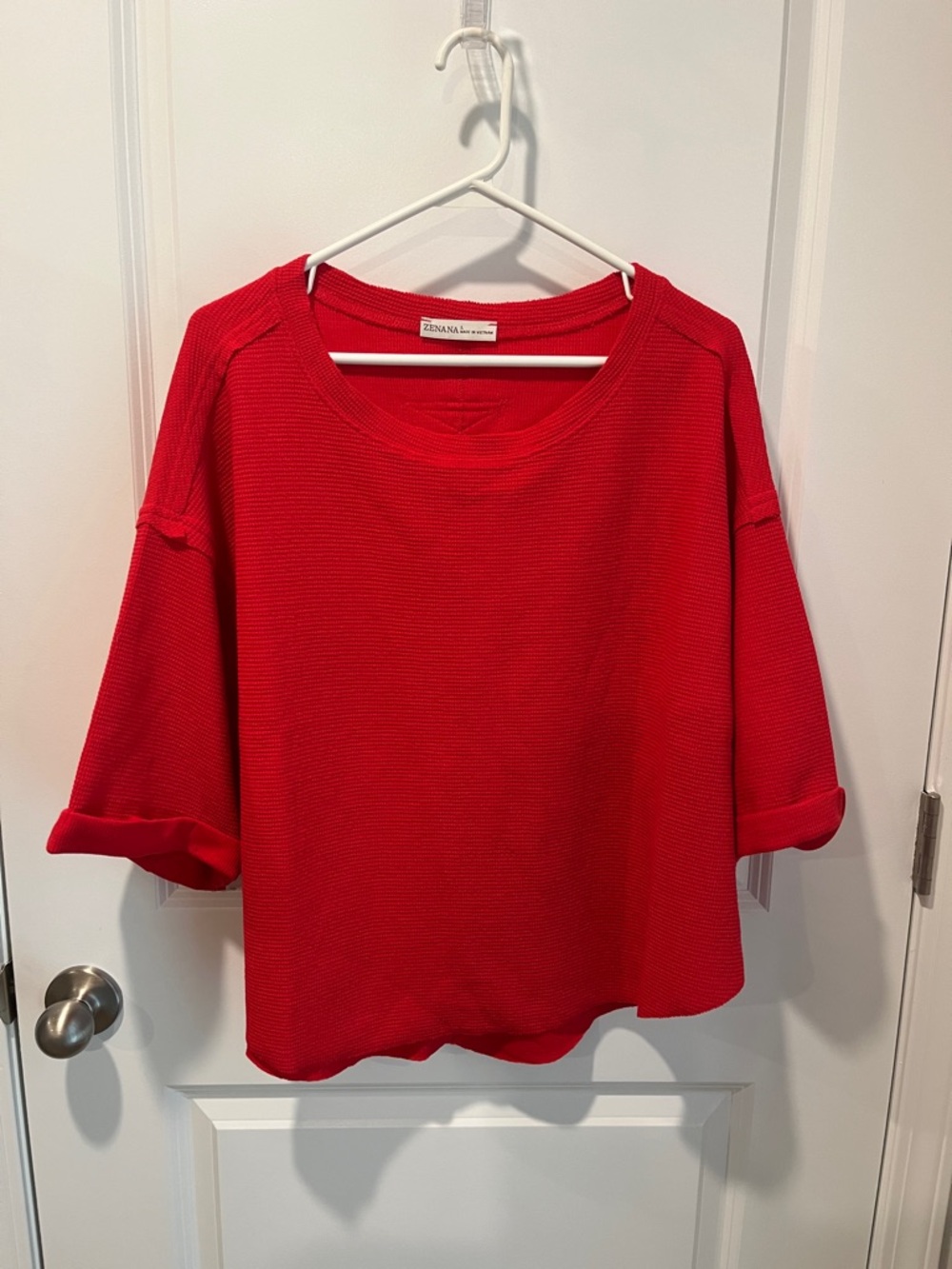 Zenana Double Knit Exposed Seam Curved Hem Short Sleeve Top